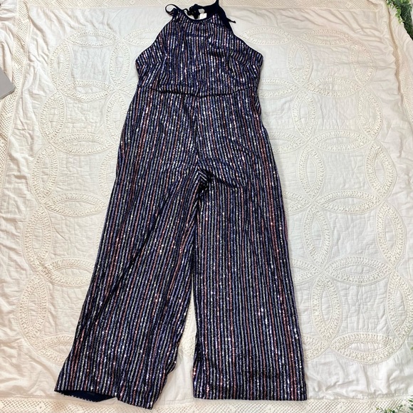 NWT Maeve Anthropologie disco halter jumpsuit -Sequin formal Silver Sparkly 18W - Picture 7 of 14